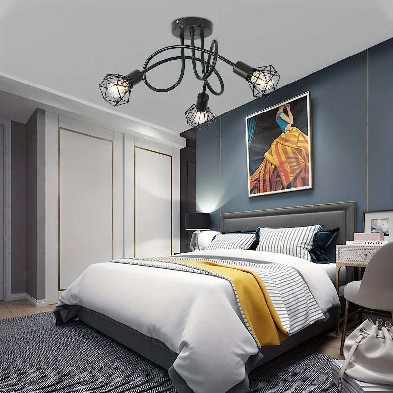 Industrial 3-light ceiling lamp with metal cage