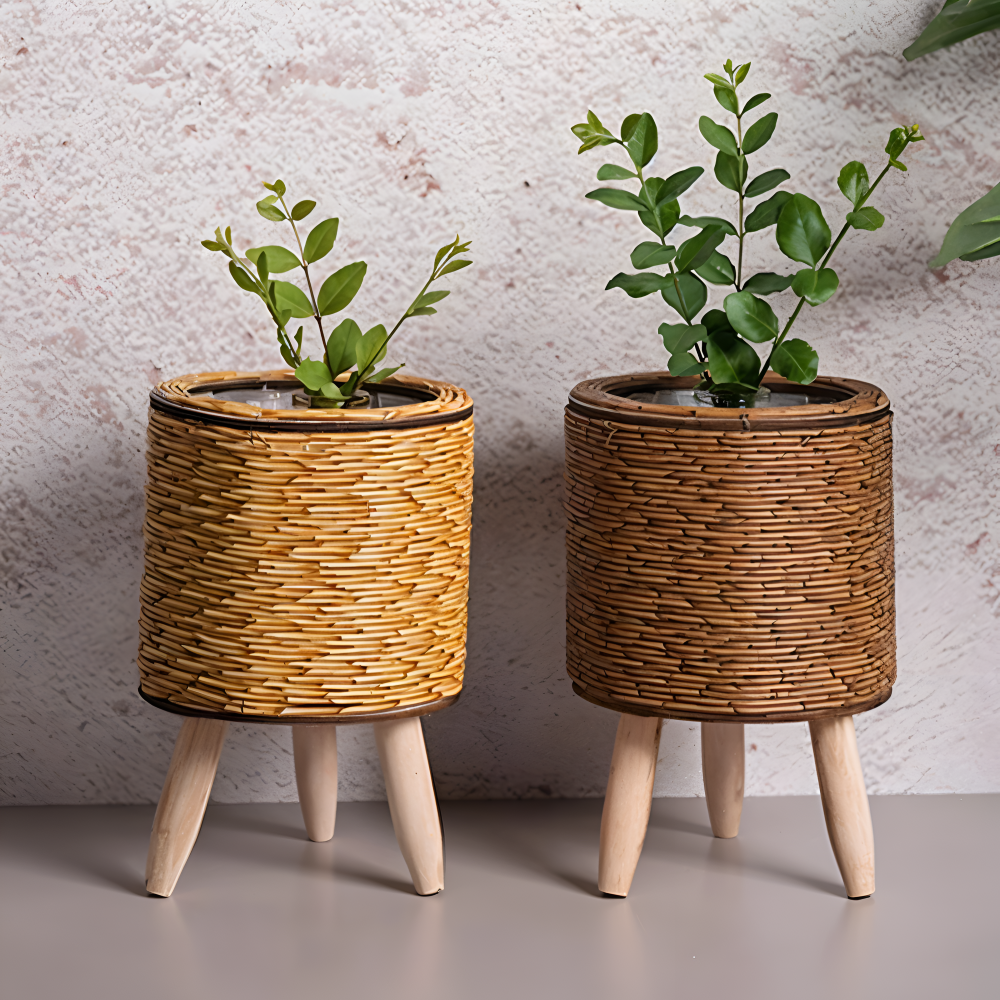 Künstlicher Korb Pflanzer Rustikaler Rattan Blumentopf