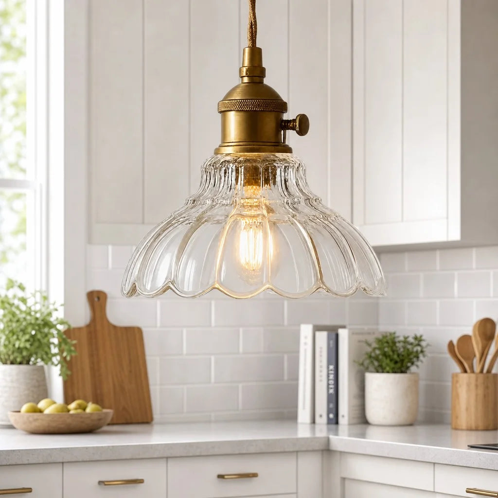 Glass Pendant Light Vintage Flower Design