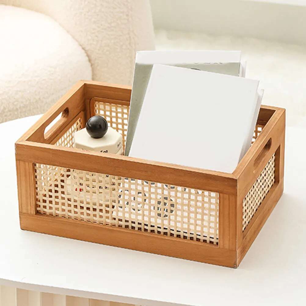 Aufbewahrungsbox Aus Naturrattan Und Massivholz