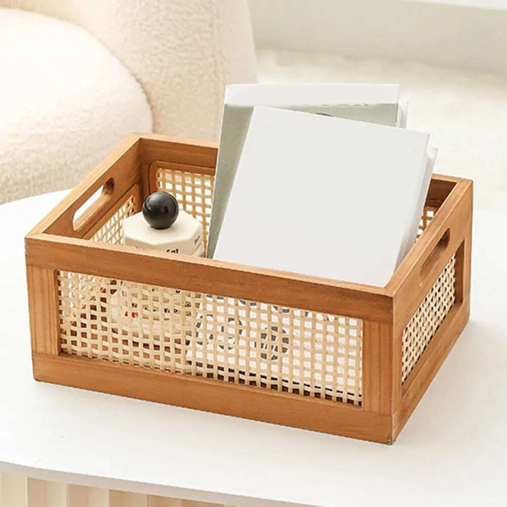 Aufbewahrungsbox Aus Naturrattan Und Massivholz