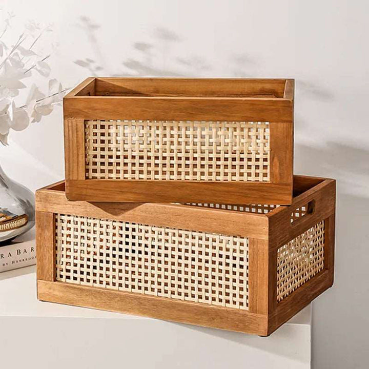 Aufbewahrungsbox Aus Naturrattan Und Massivholz