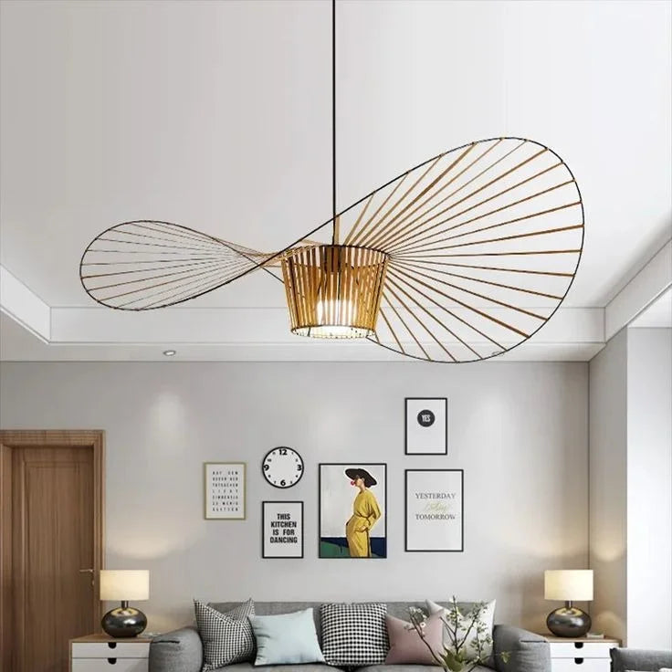 Vertigo LED pendant light in straw hat design – vintage, modern &amp; lightweight