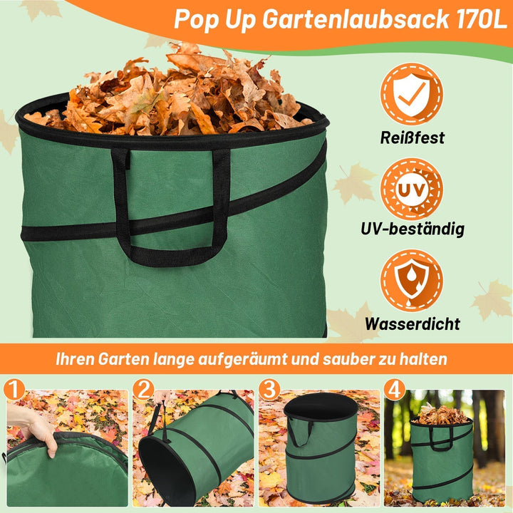Pop-Up-Gartensack in Grün mit stabilen Griffen und offenem Stand