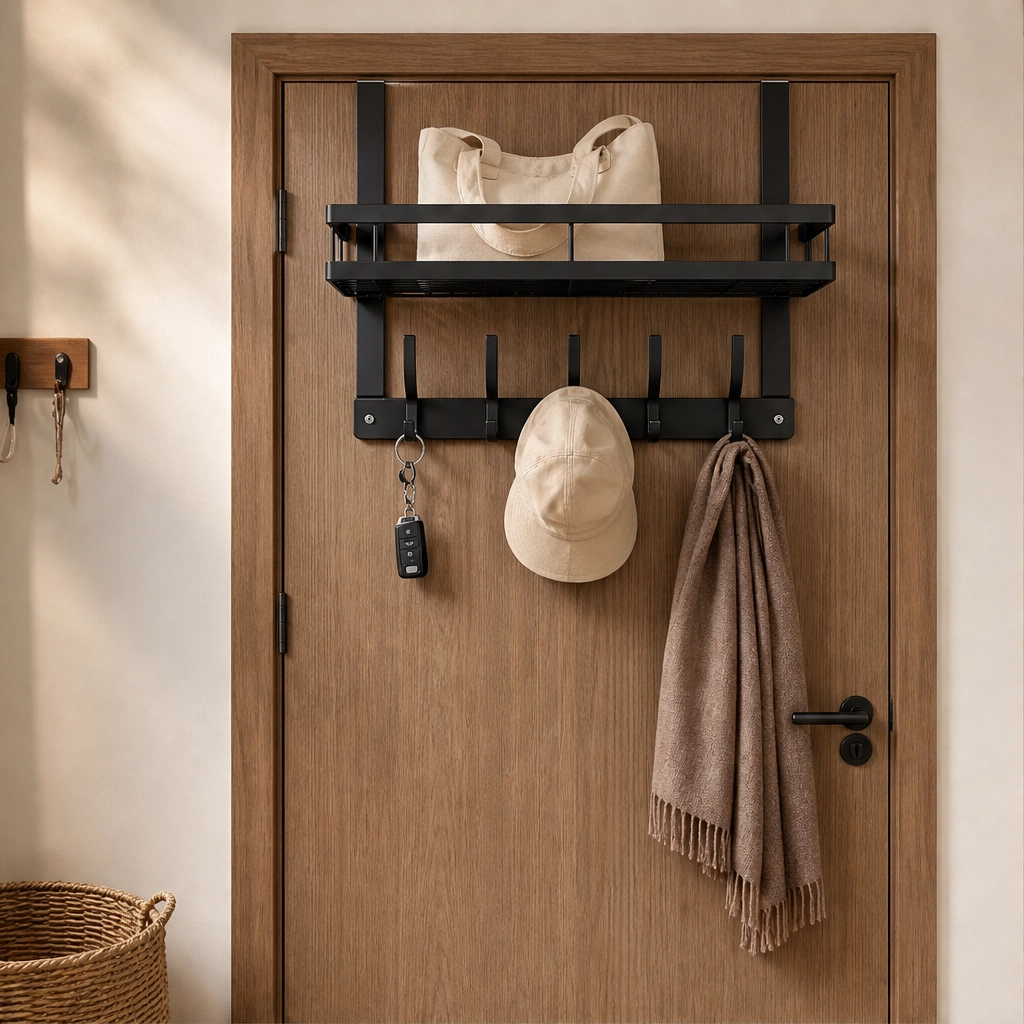 Türhakenleiste mit Ablagekorb für Bad, Küche oder Schlafzimmer