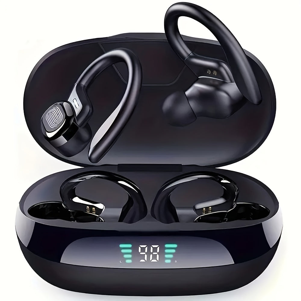 Wireless sports in-ear headphones with ENC microphone and LED charging case
