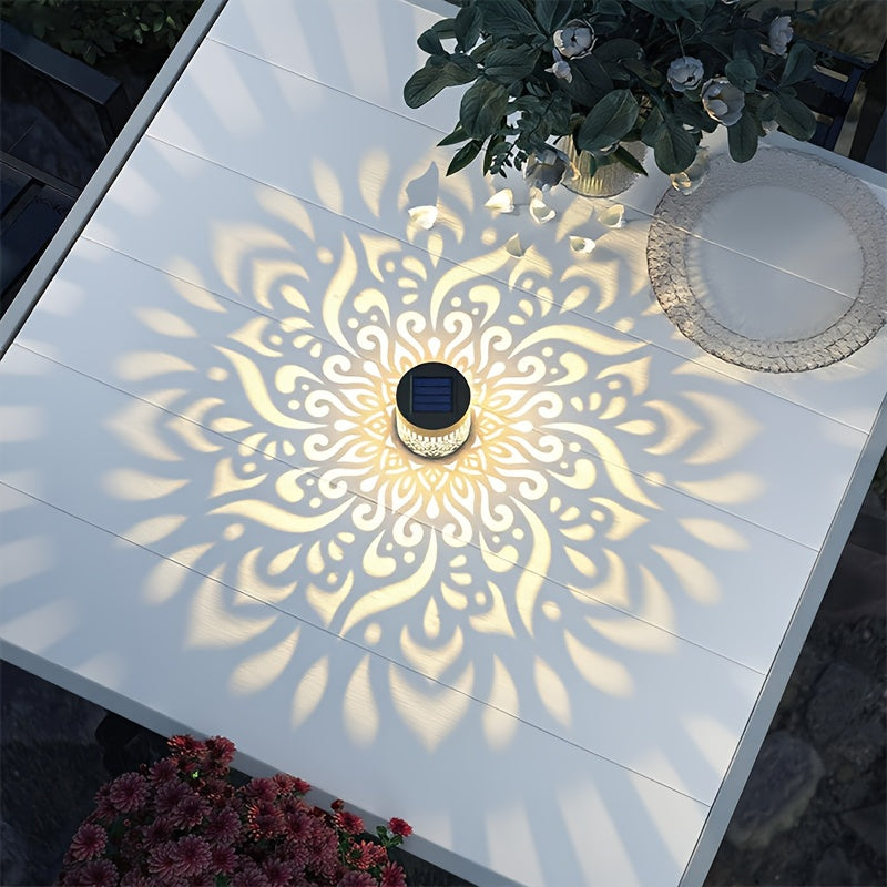 Solar outdoor wall lights with decorative pattern and warm light