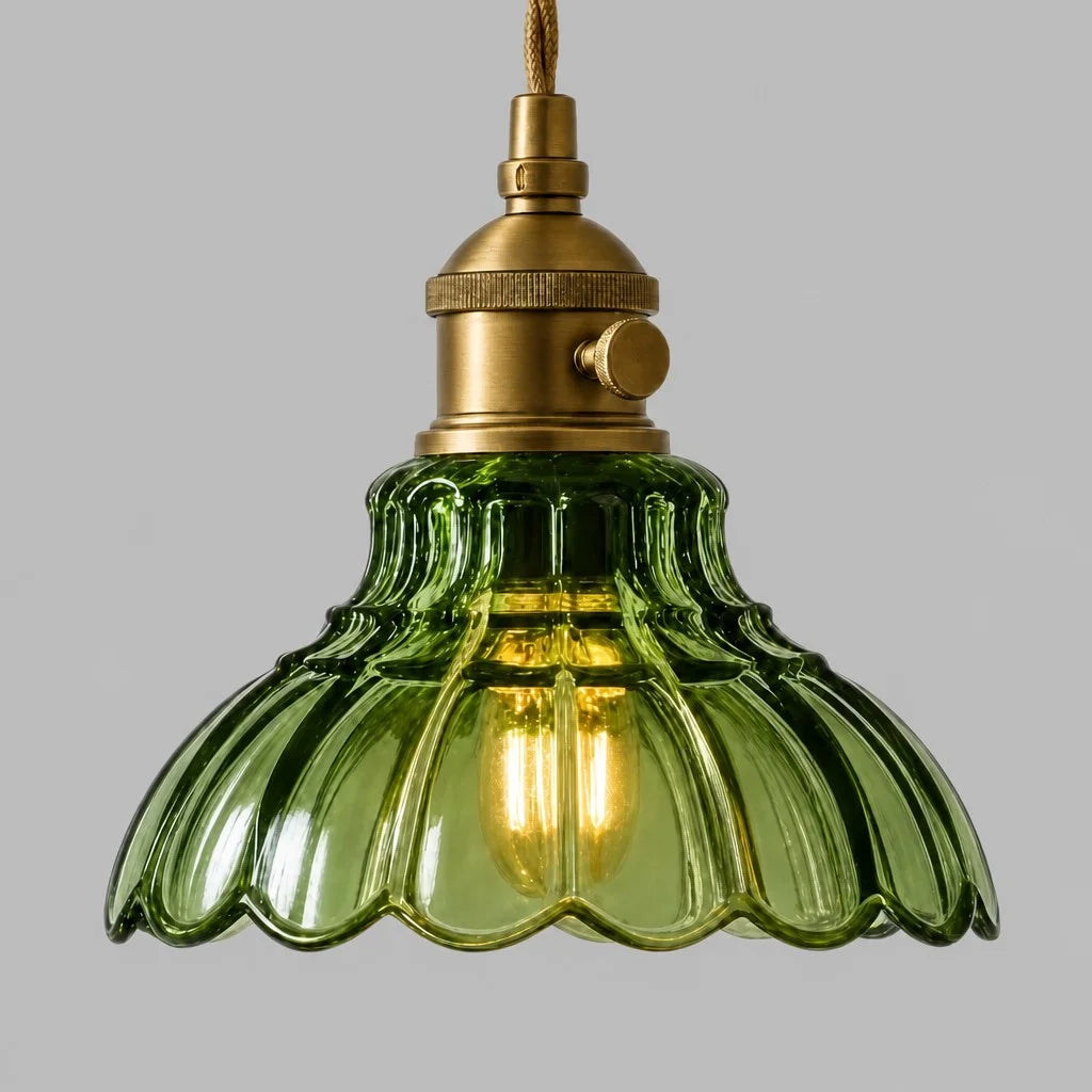 Glass Pendant Light Vintage Flower Design