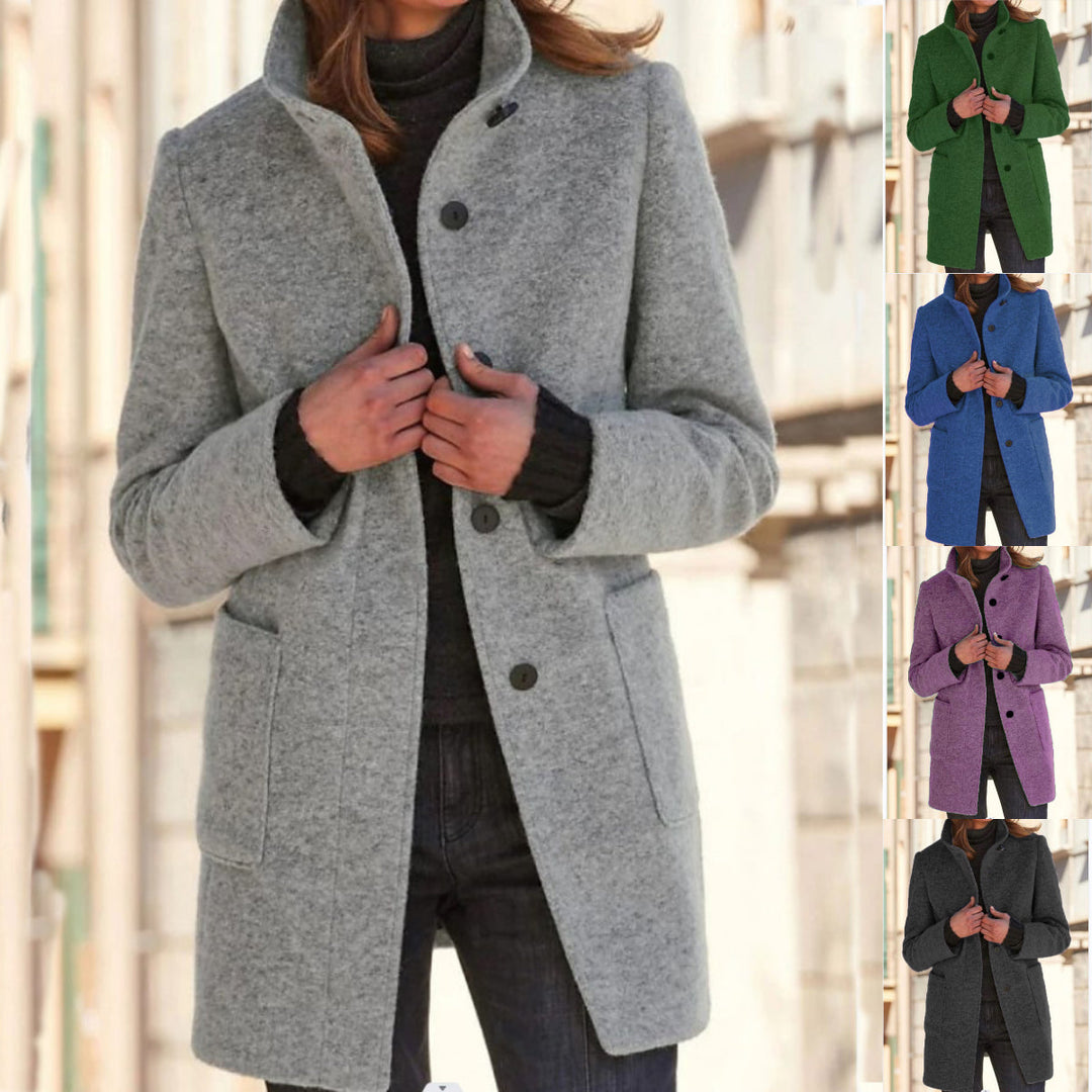 Women's wool coat with retro button placket in a classic design 
