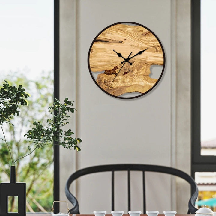 Modern wall clock made of acrylic with wood grain and silent clock mechanism 