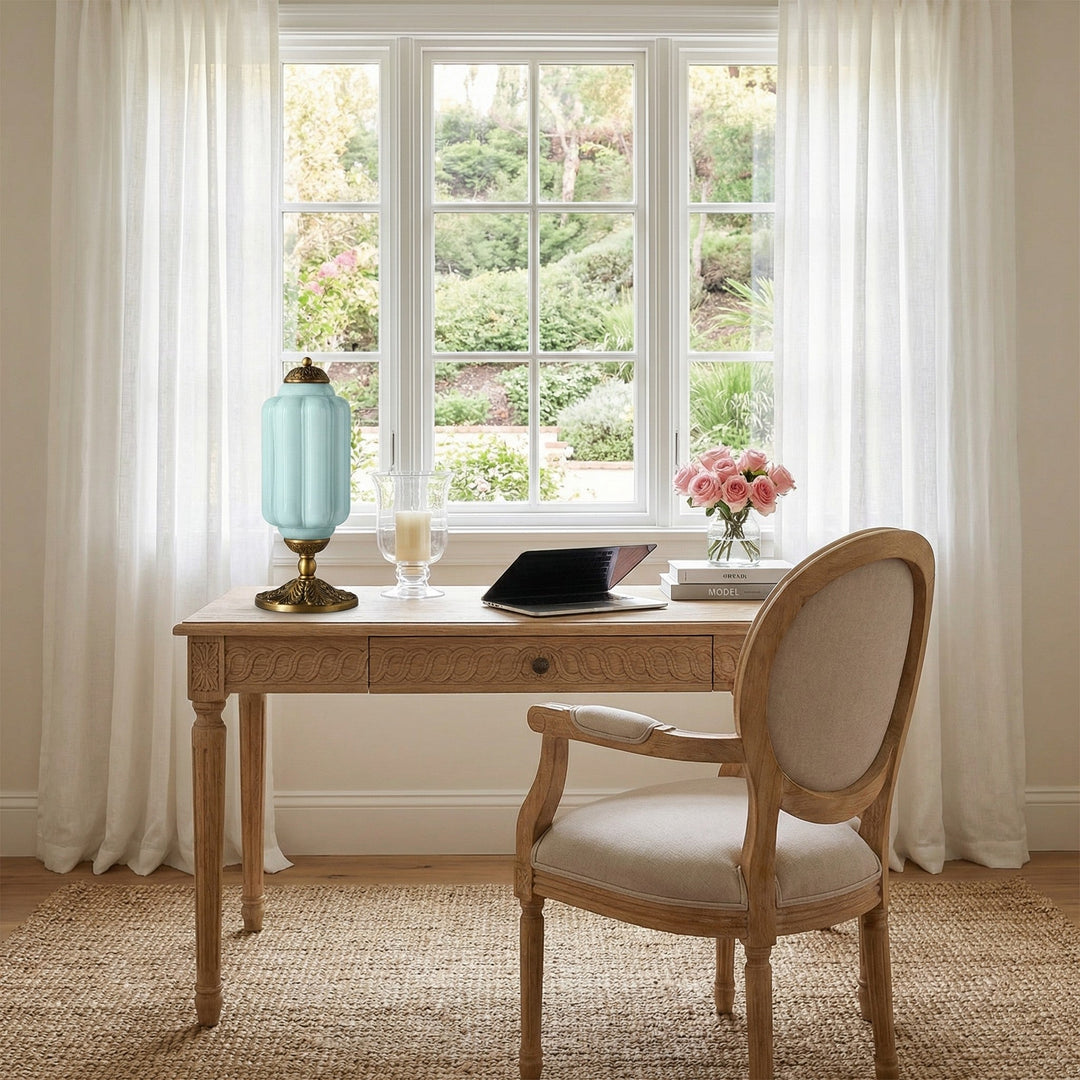 Table Lamp Glass Textured Cream Retro Design