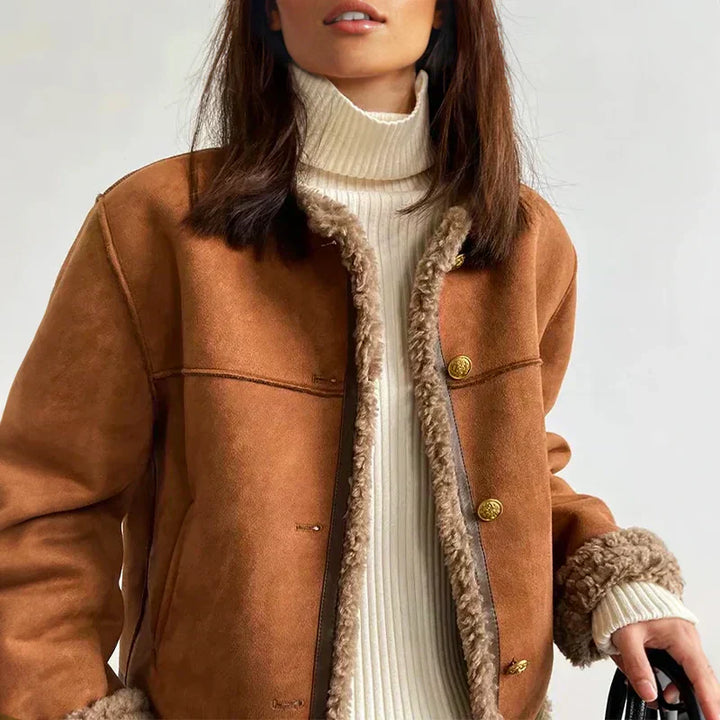 Women's shearling jacket made of real sheepskin 