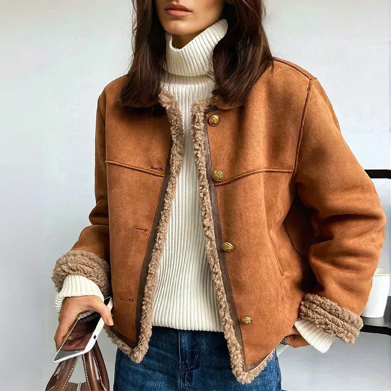 Women's shearling jacket made of real sheepskin 