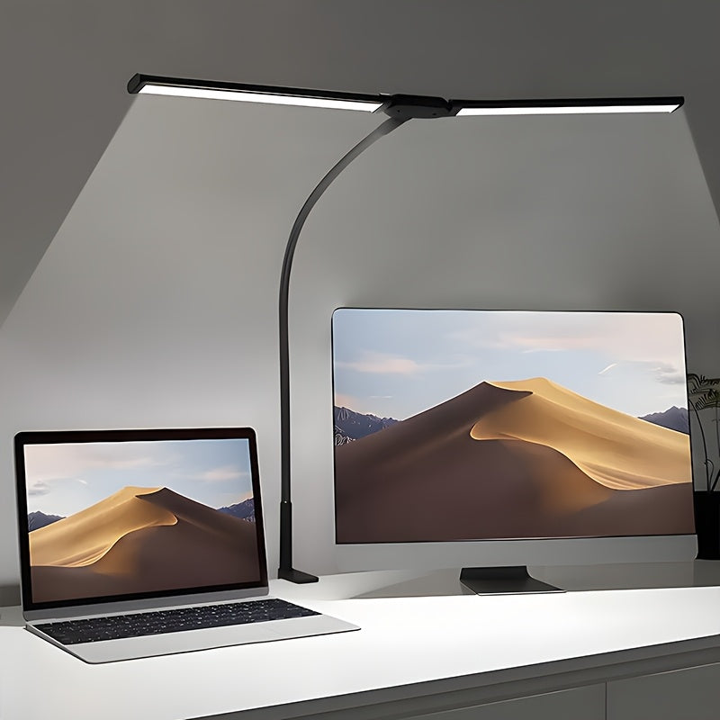 Double clamp LED desk lamp with 3 light colors &amp; dimmer