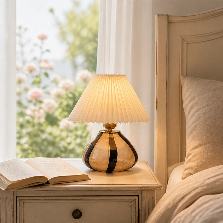 Table Lamp Pleated Fabric Mid Century Design