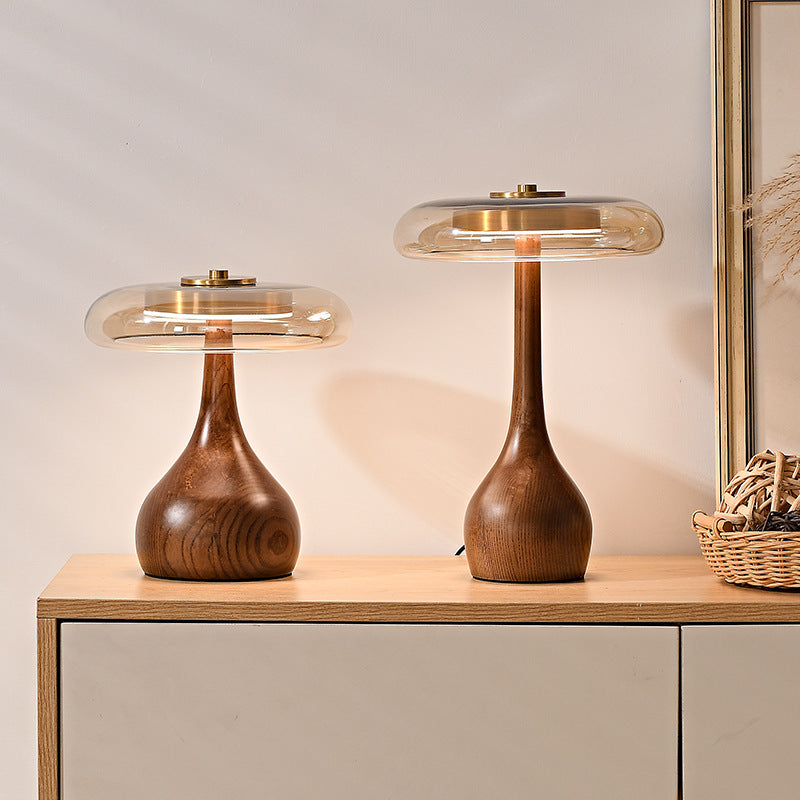 Table Lamp Wood And Glass Vintage Design