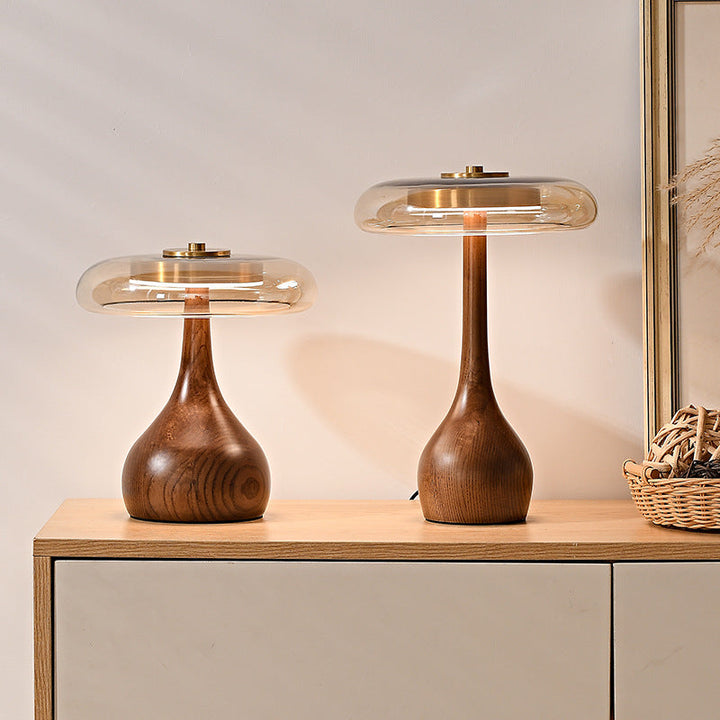 Table Lamp Wood And Glass Vintage Design