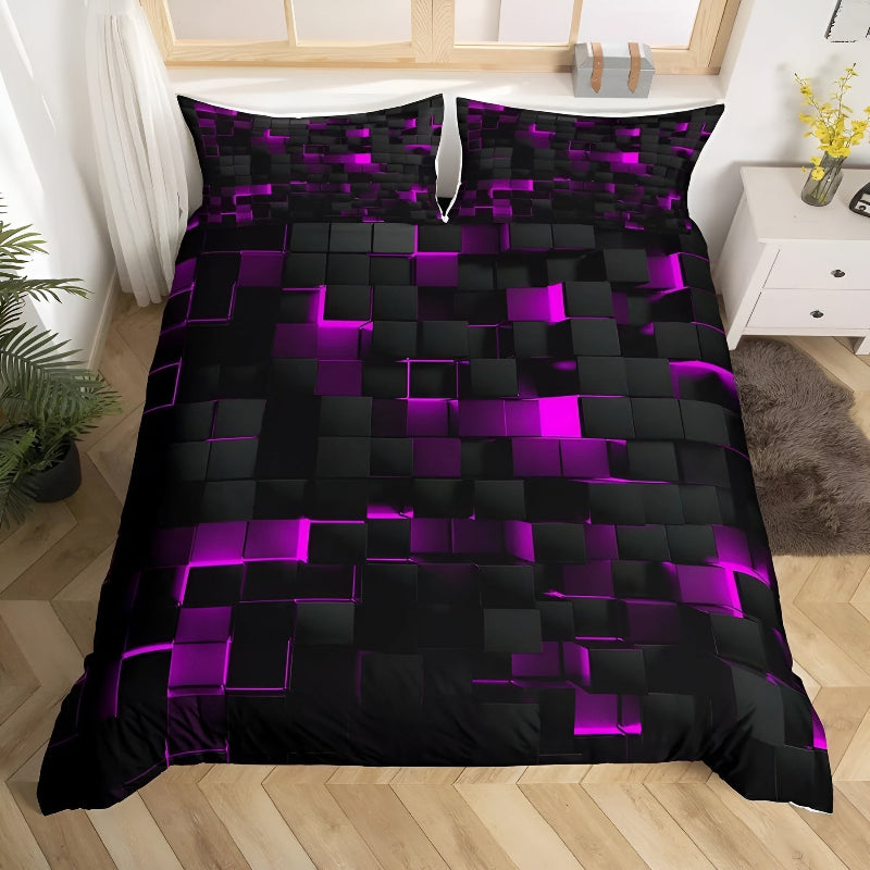 Bedding set with 3D grid pattern – Modern duvet cover set with pillowcases