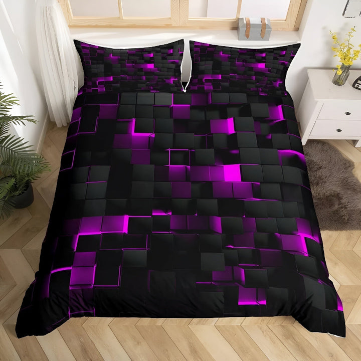 Bedding set with 3D grid pattern – Modern duvet cover set with pillowcases
