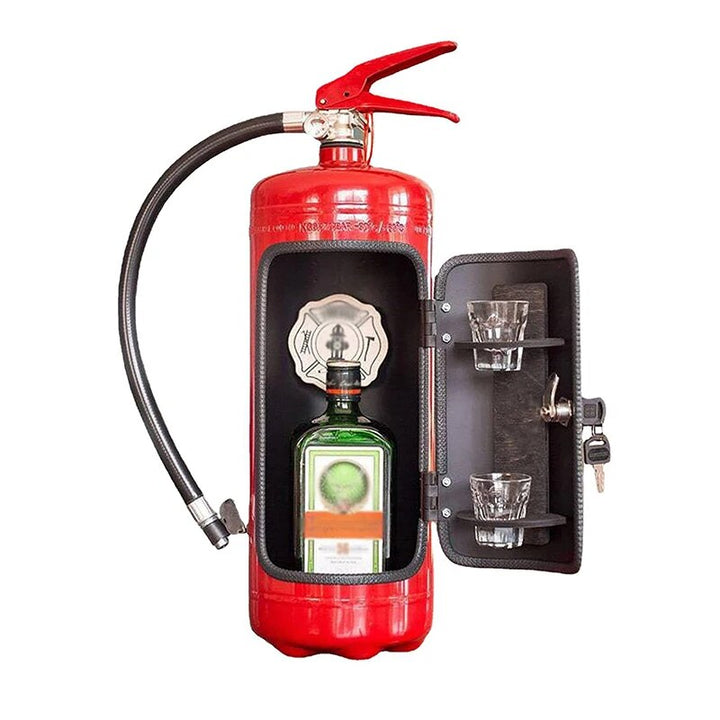 Hidden bottle holder in a fire extinguisher design – an original bar accessory