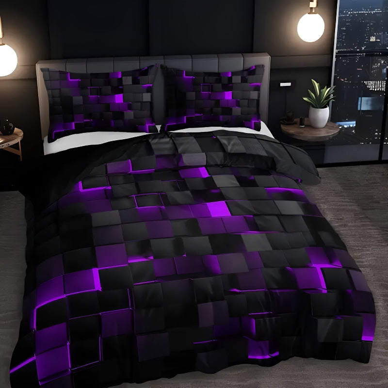 Bedding set with 3D grid pattern – Modern duvet cover set with pillowcases