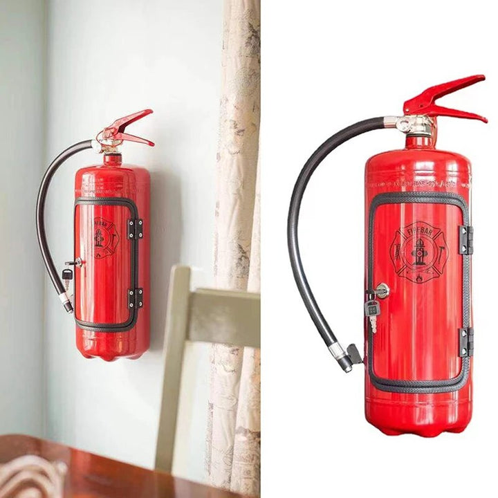 Hidden bottle holder in a fire extinguisher design – an original bar accessory