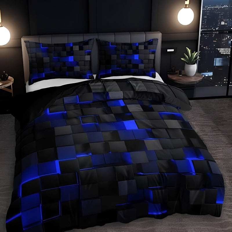 Bedding set with 3D grid pattern – Modern duvet cover set with pillowcases