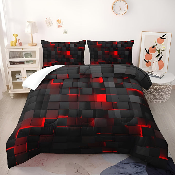 Bedding set with 3D grid pattern – Modern duvet cover set with pillowcases