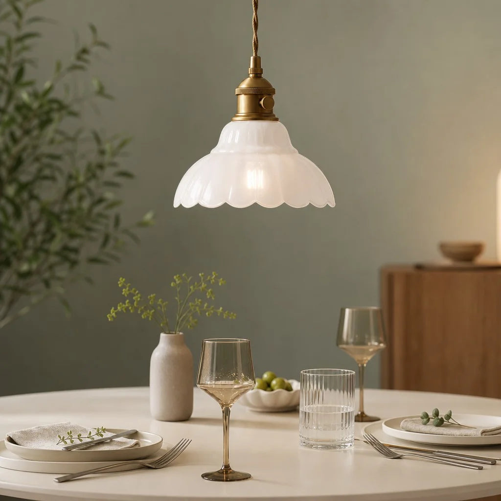 Glass Pendant Light Vintage Flower Design
