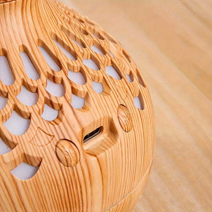 USB humidifier with lamp – wood-look floral design for home &amp; office