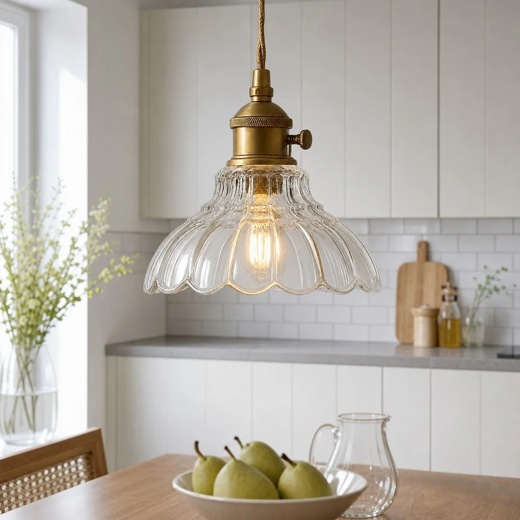 Glass Pendant Light Vintage Flower Design