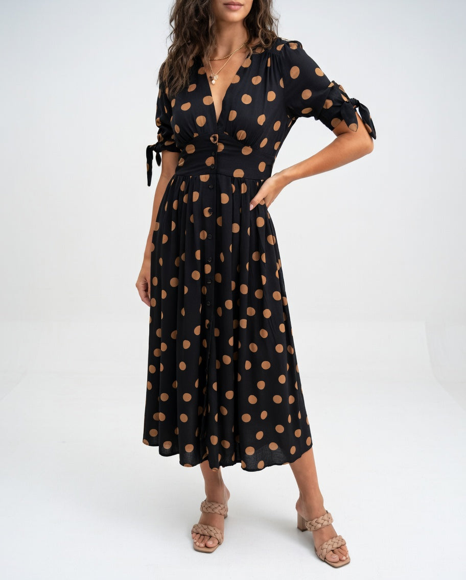 Elegant Polka Dot Midi Dress for Women