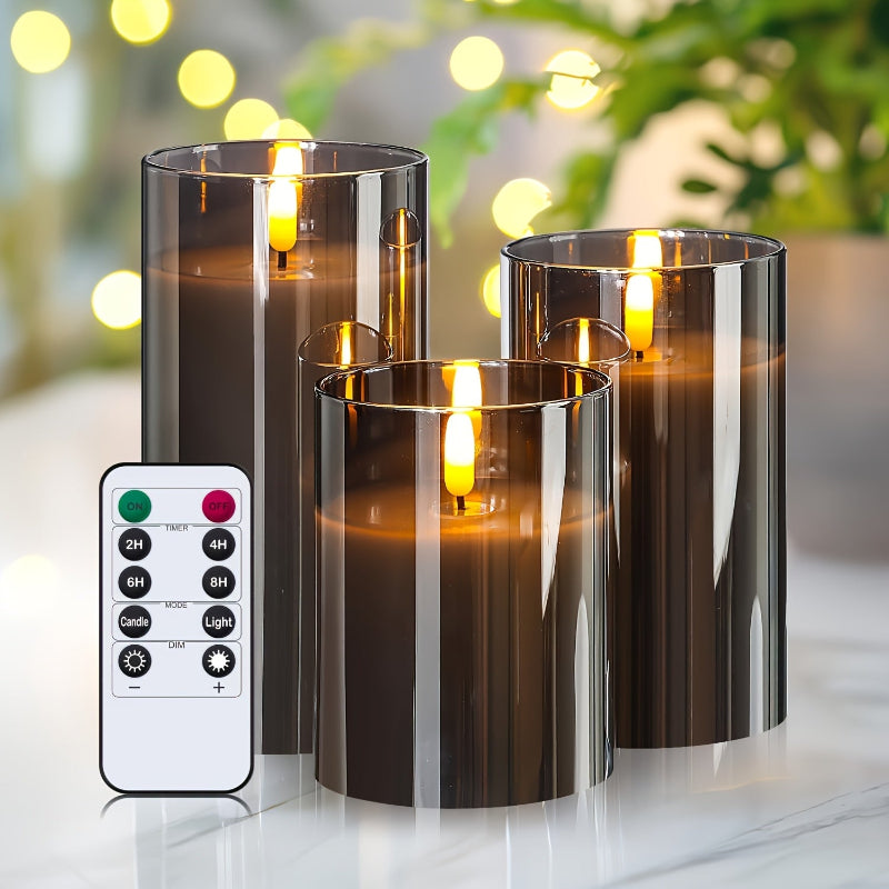 Flameless LED candles with remote control, set of 3.