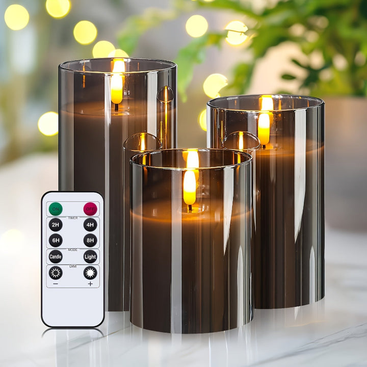Flameless LED candles with remote control, set of 3.