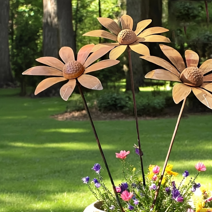 Metall-Gartensporn Kamillenblumen-Skulptur 65 cm