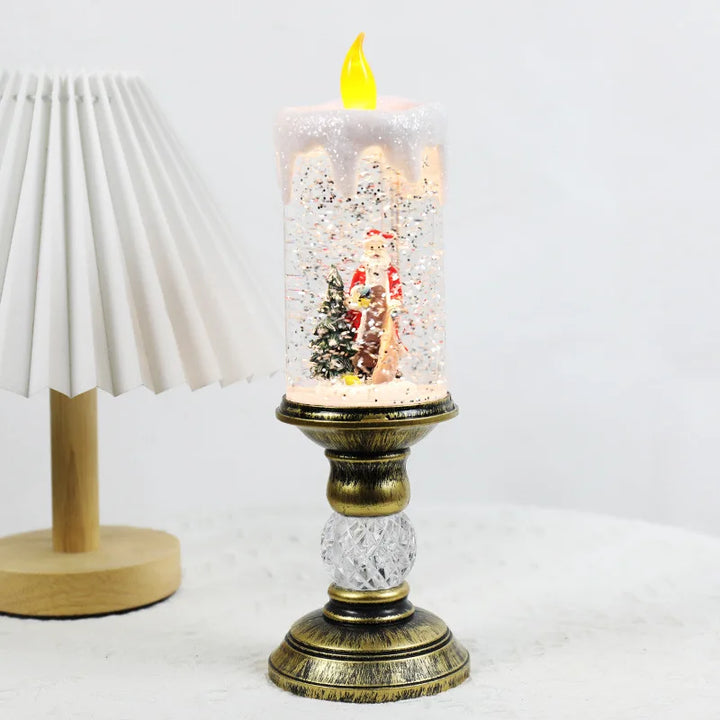Winter LED candles with snow effect and flameless lighting