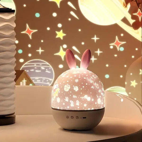 Kinder-Nachtlicht Projektor mit Hasenohren, Sternenhimmel, LED, rund, rosa, Schlafzimmer-Dekor.