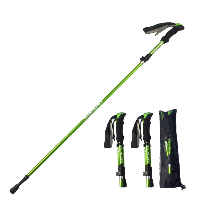 Foldable hiking and walking sticks with adjustable height and non-slip grip