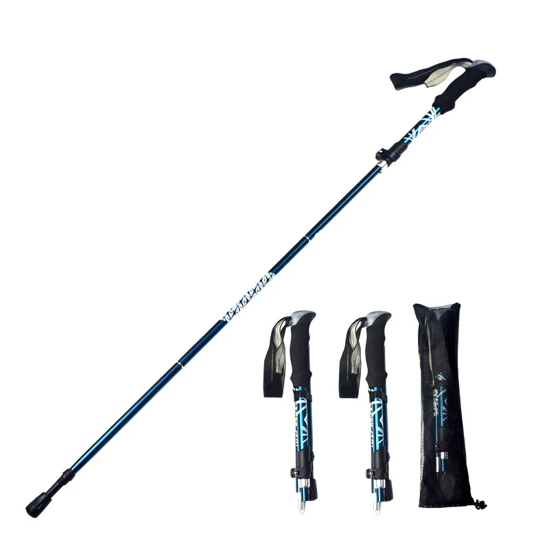 Foldable hiking and walking sticks with adjustable height and non-slip grip