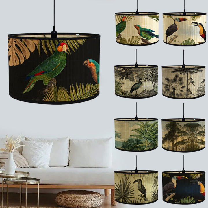 Tropical lampshade with animal motifs in vintage style – round &amp; decorative