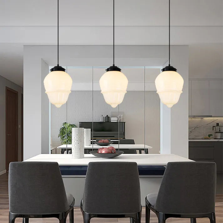 Pendant lamp made of white frosted glass in a geometric design