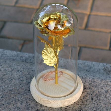 Glass bell with eternal rose and LED lights
