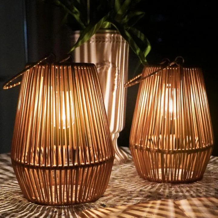 Handmade solar garden lantern made of rattan – weatherproof &amp; decorative