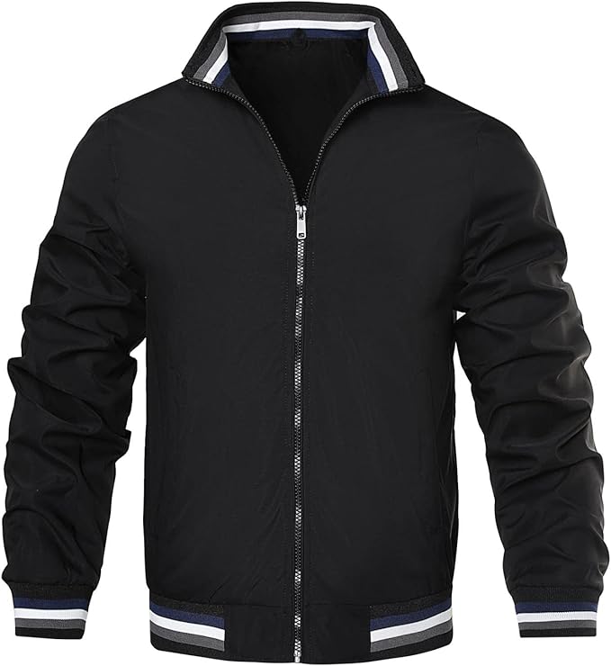 Men's Bomber Jacket with Zipper and Classic Cut 