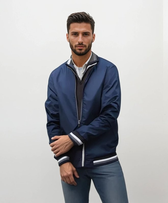 Men's Bomber Jacket with Zipper and Classic Cut 