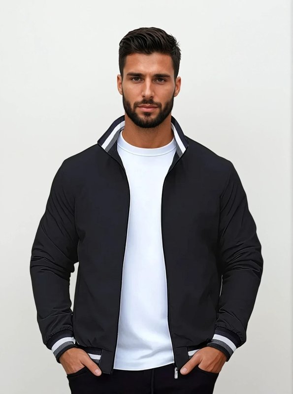 Men's Bomber Jacket with Zipper and Classic Cut 
