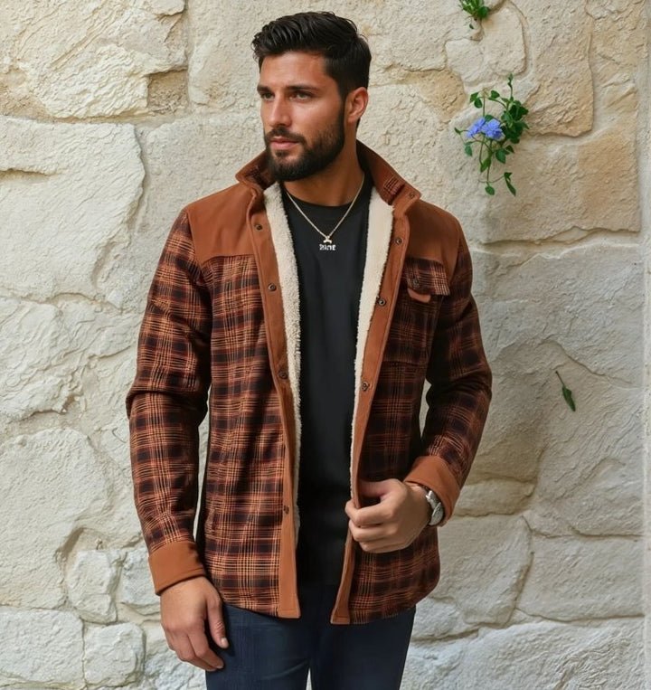 Men's jacket in a checkered design with a stand-up collar 