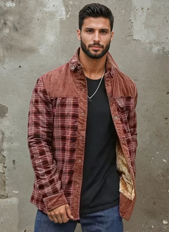 Men's jacket in a checkered design with a stand-up collar 