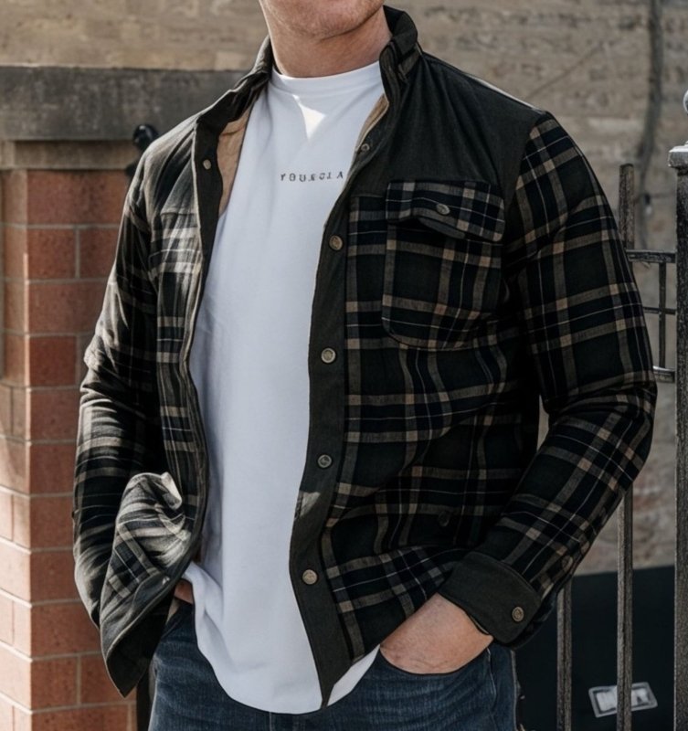 Men's jacket in a checkered design with a stand-up collar 