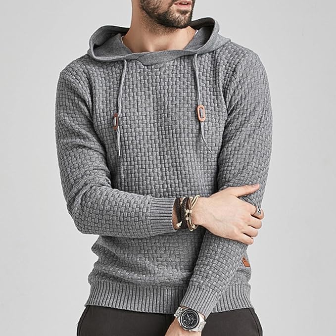 Men's Hoodie with Textured Pattern and Hood 